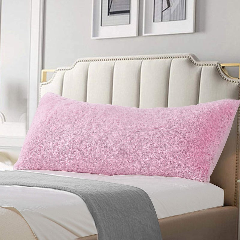Reafort Luxury Long Hair, PV Fur, Faux Fur Body Pillow Cover/Case 21inx54in with Hidden Zipper Closure (Pink, Body) - Image 1